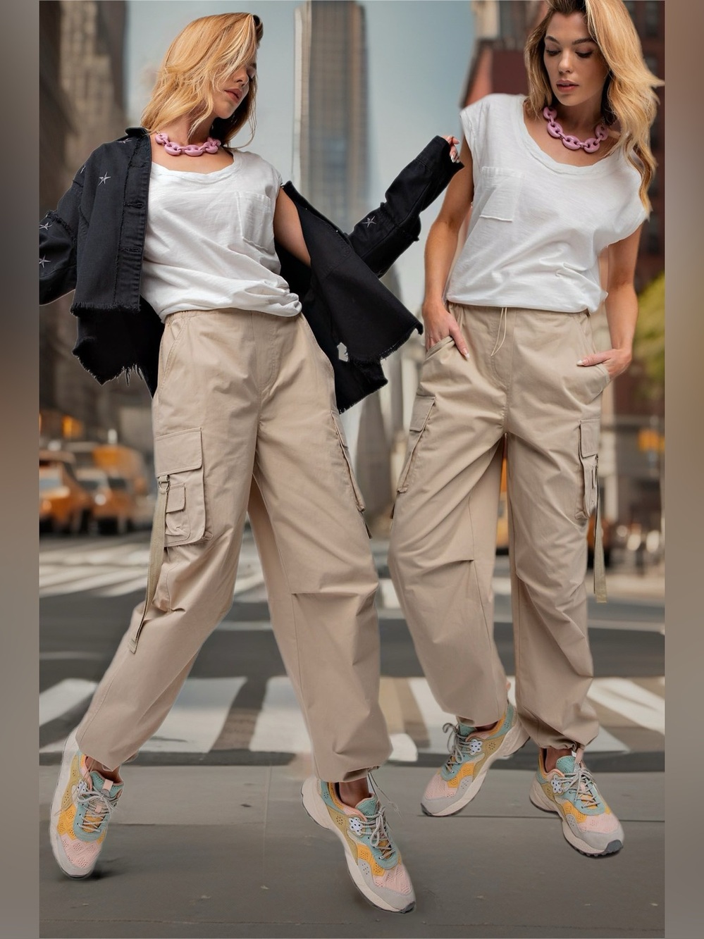 Easel | New Girl on the Block Everyday Cargo Joggers Beige Khaki Tan New Medium